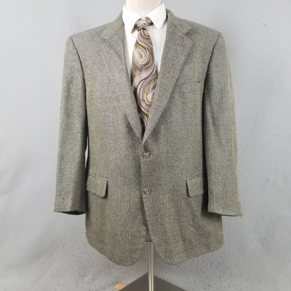 Brooks Brothers Blazer Mens 46R Gray Herringbone Wool Tweed Sport‎ Coat USA